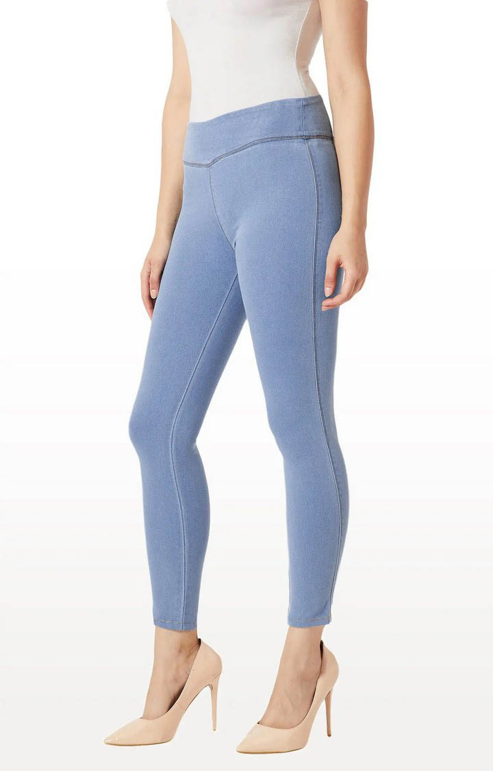 Women's Blue Solid Jeggings