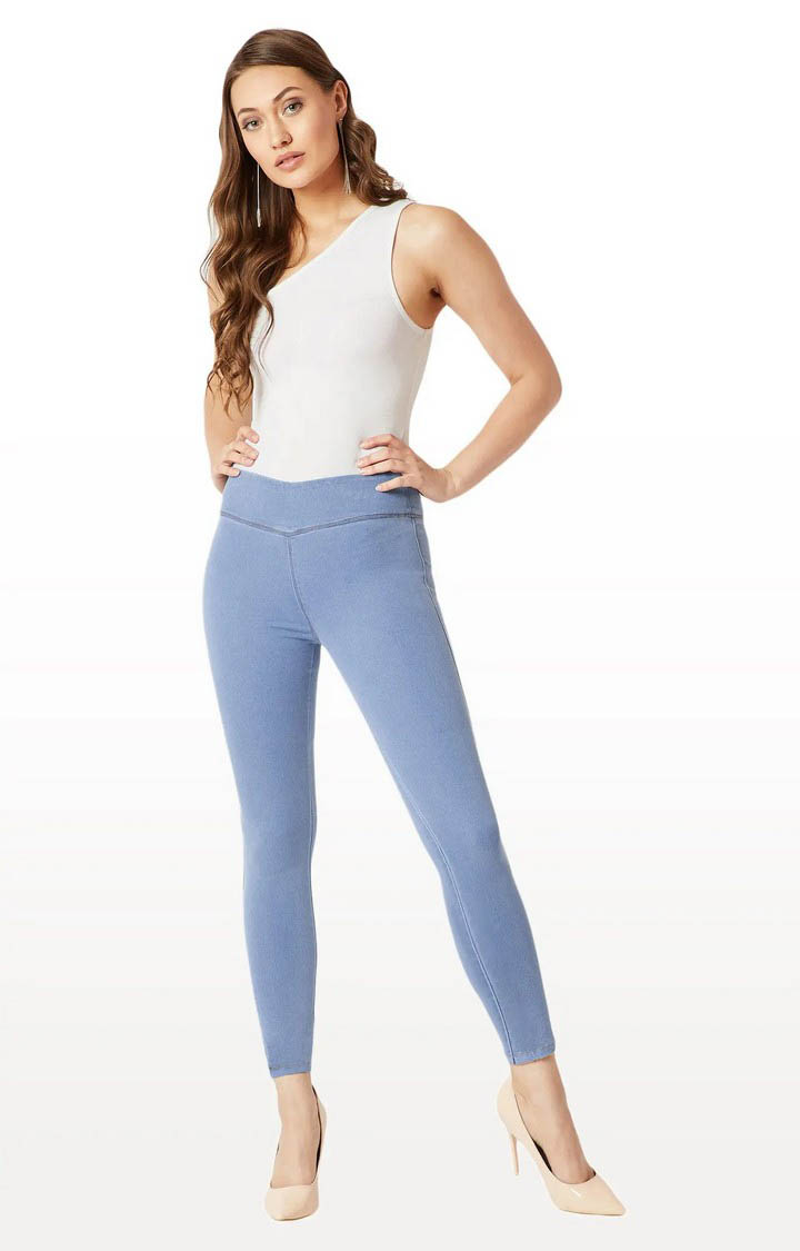 Women's Blue Solid Jeggings