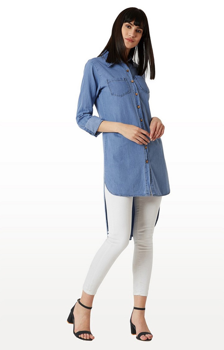 MISS CHASE | Women's Blue Denim SolidCasualwear Casual Shirts