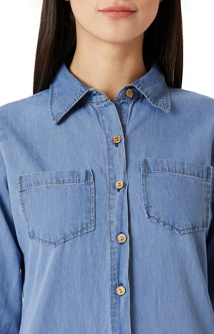 Women's Blue Denim SolidCasualwear Casual Shirts