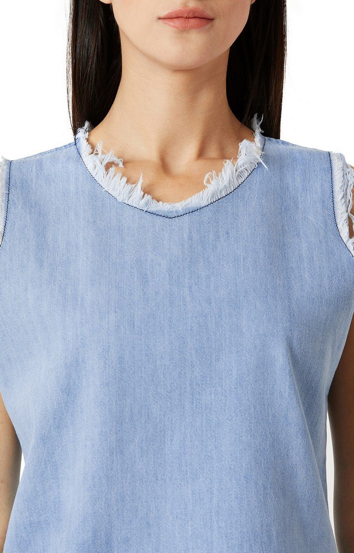 Women's Blue Denim SolidCasualwear Tops