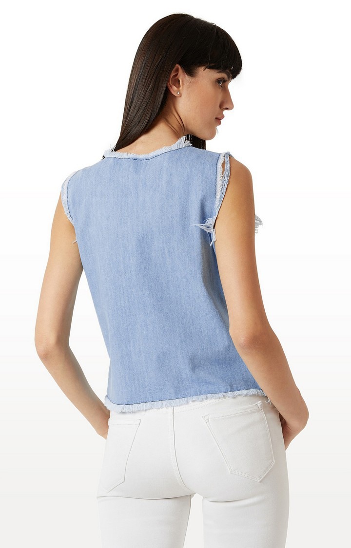 Women's Blue Denim SolidCasualwear Tops