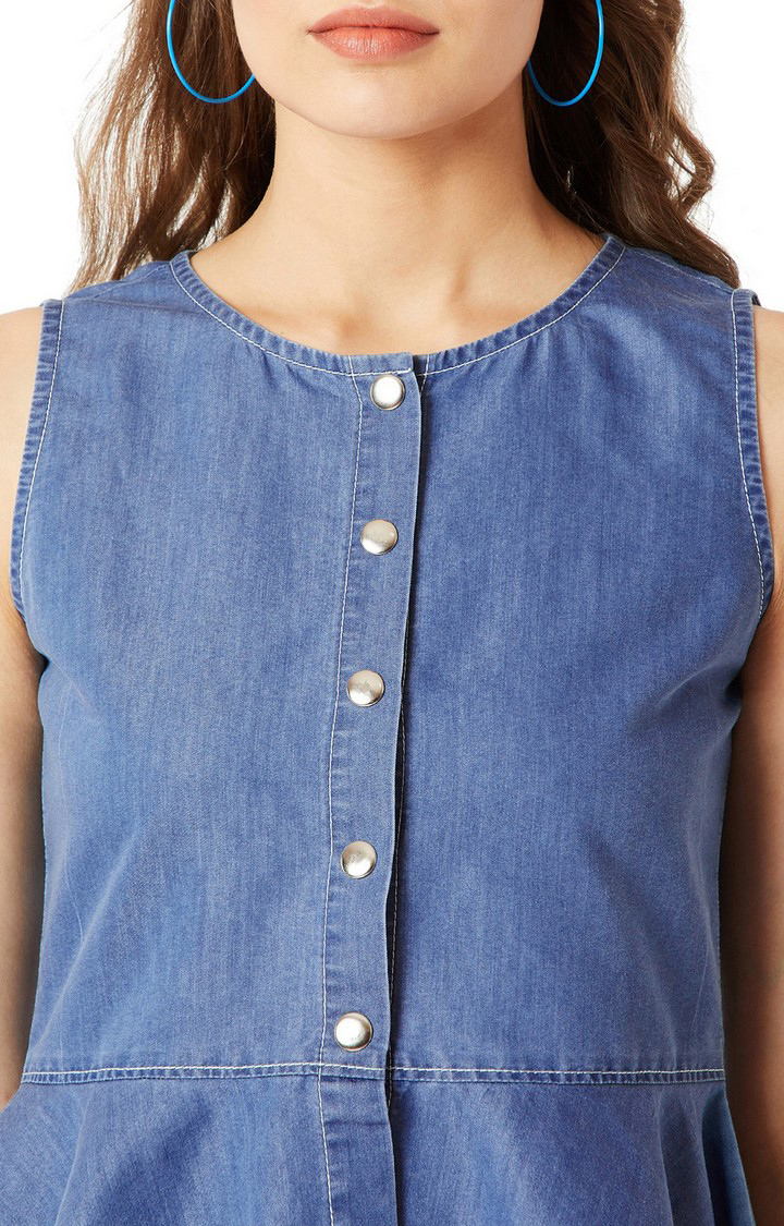 Women's Blue Denim SolidCasualwear Peplum Top