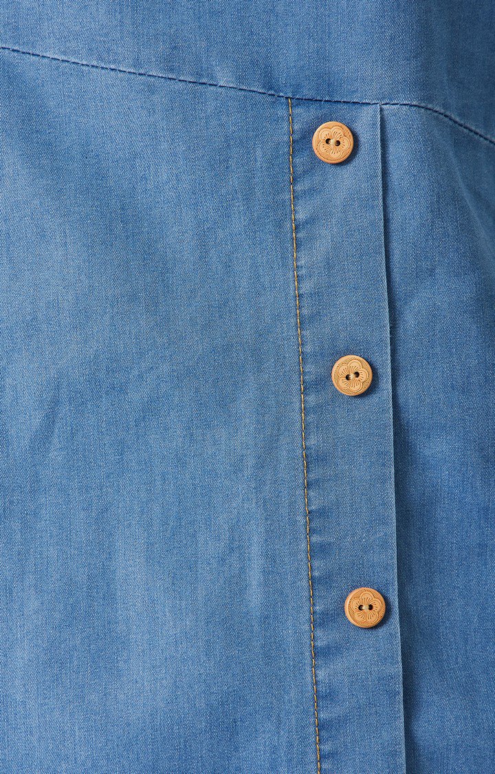 Women's Blue Denim SolidCasualwear Shift Dress