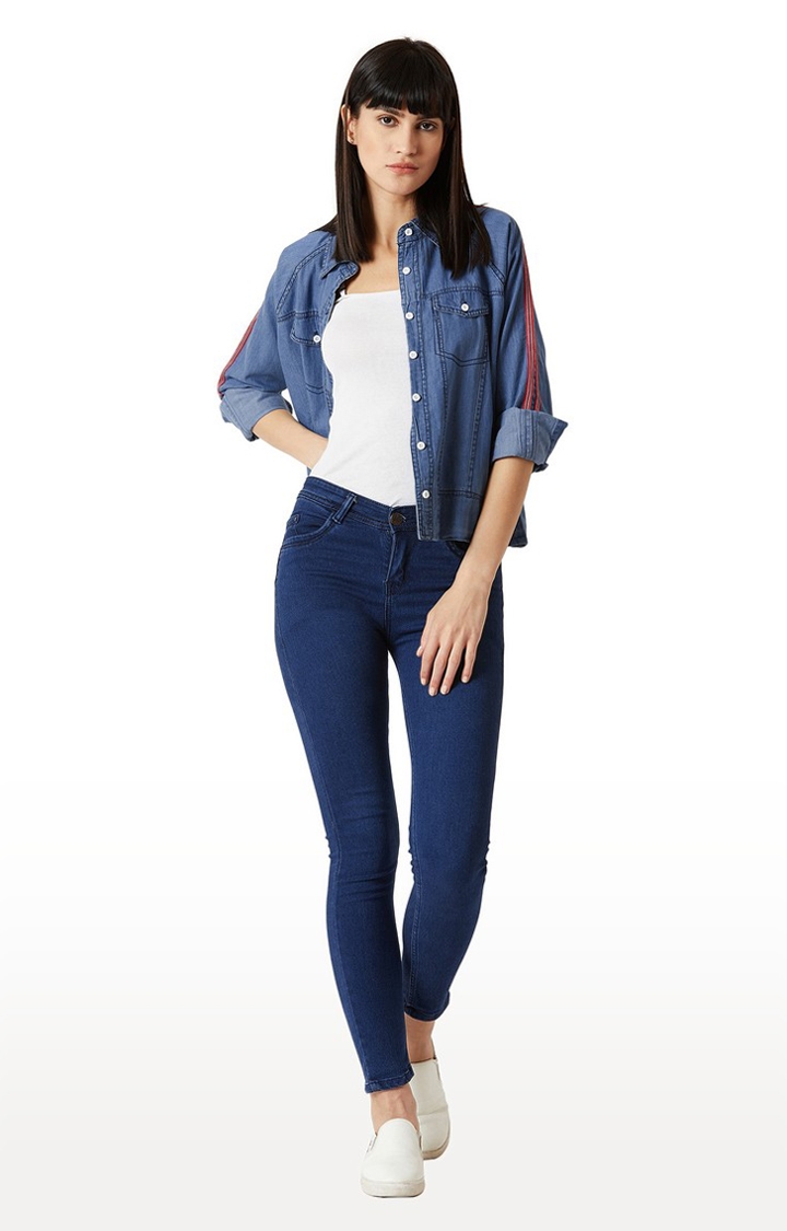 MISS CHASE | Women's Blue Solid Denim Jackets 1