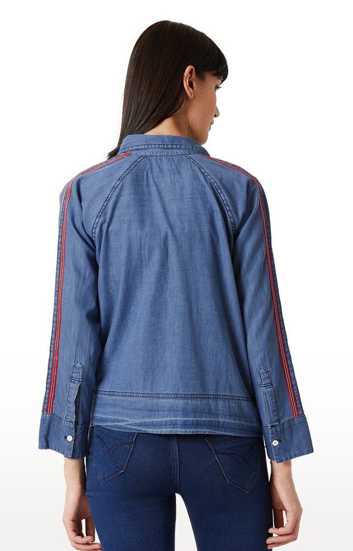 MISS CHASE | Women's Blue Solid Denim Jackets 3
