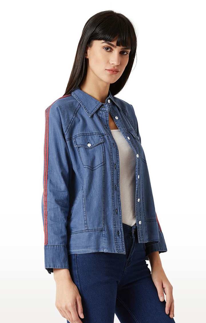 MISS CHASE | Women's Blue Solid Denim Jackets 0