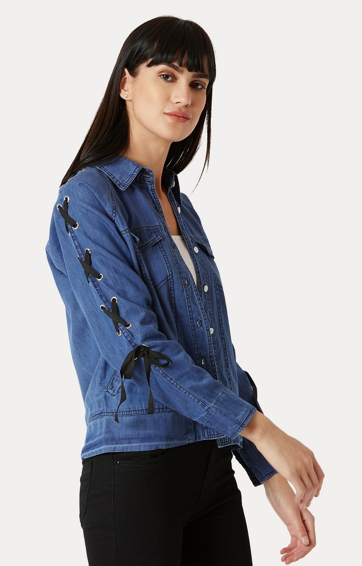 Women's Blue Denim SolidCasualwear Denim Jackets