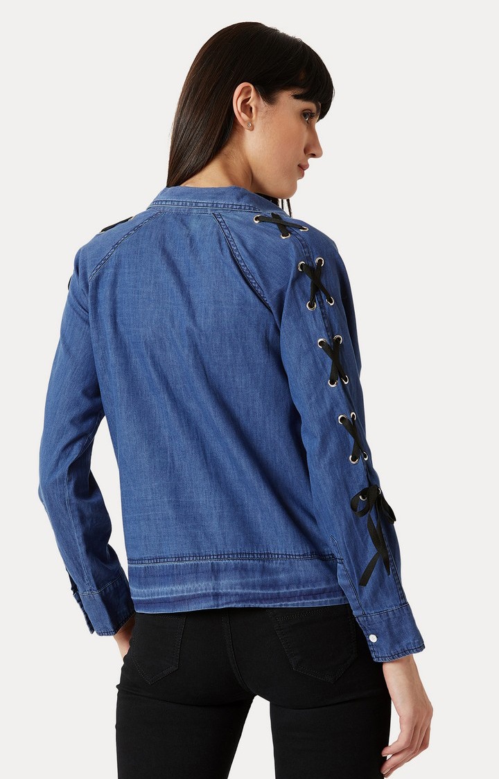 Women's Blue Denim SolidCasualwear Denim Jackets