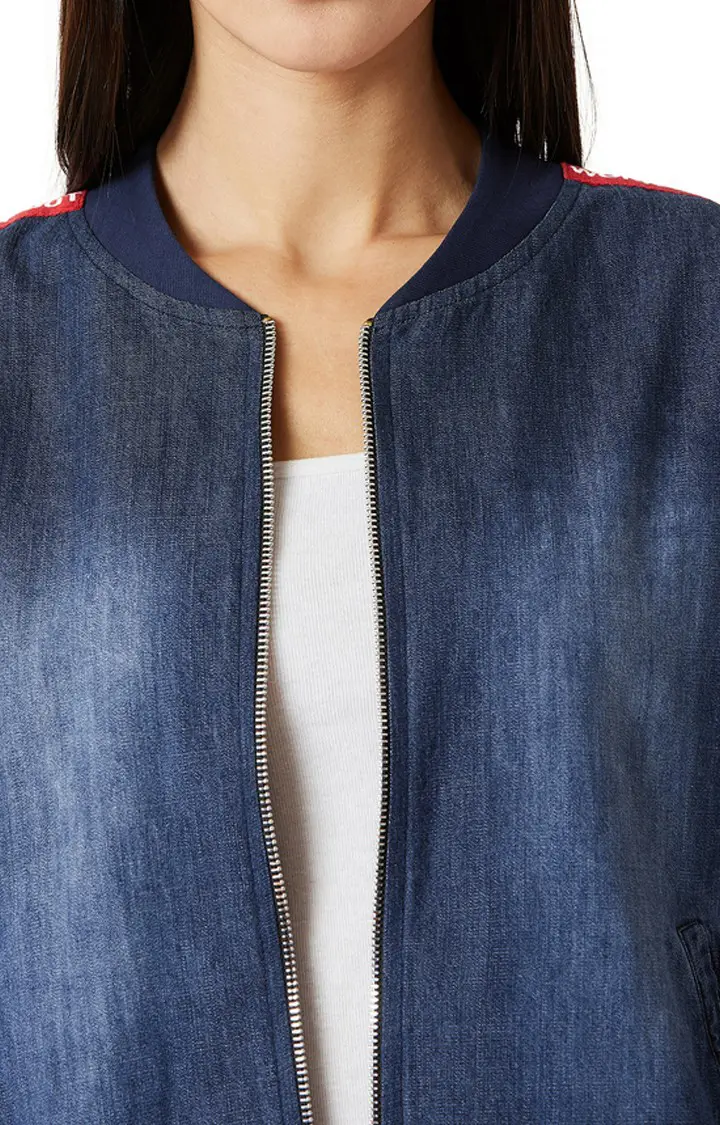 Women's Blue Denim SolidCasualwear Denim Jackets