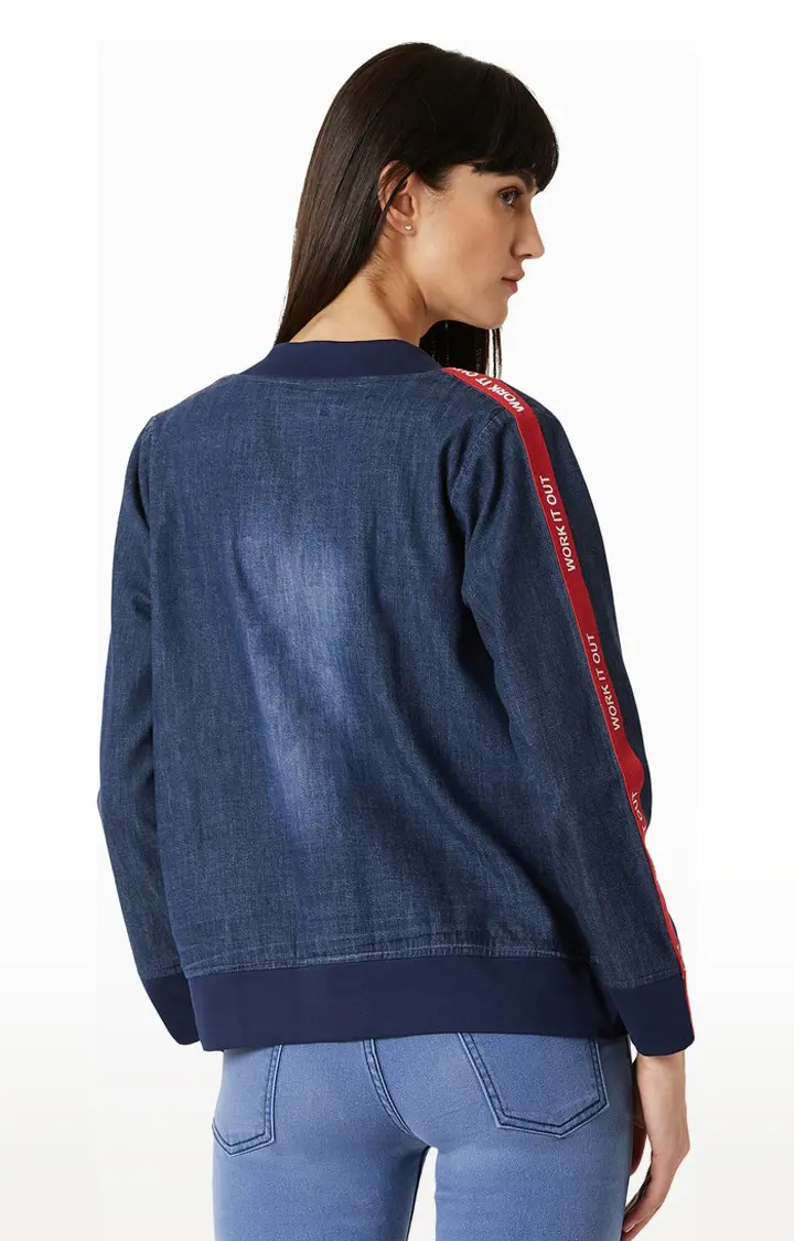 Women's Blue Denim SolidCasualwear Denim Jackets