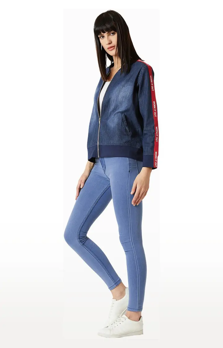 Women's Blue Denim SolidCasualwear Denim Jackets