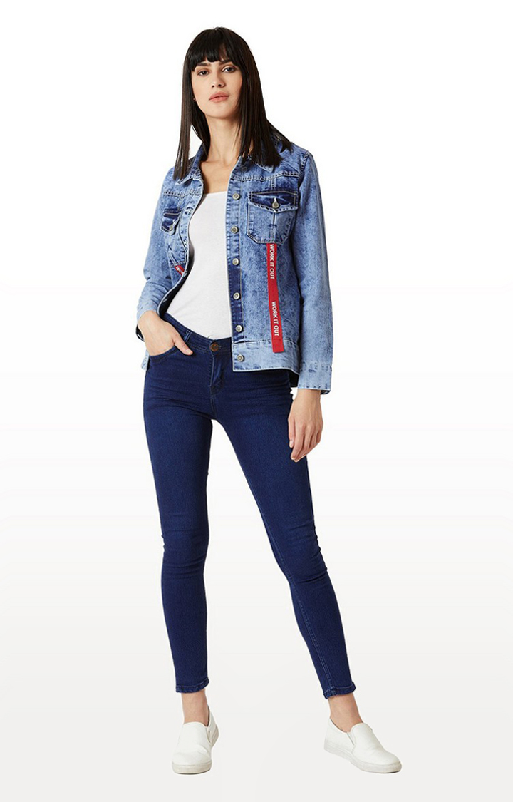 Women's Blue Denim SolidCasualwear Denim Jackets