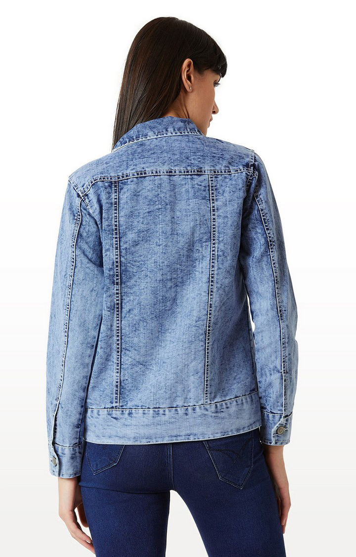 Women's Blue Denim SolidCasualwear Denim Jackets