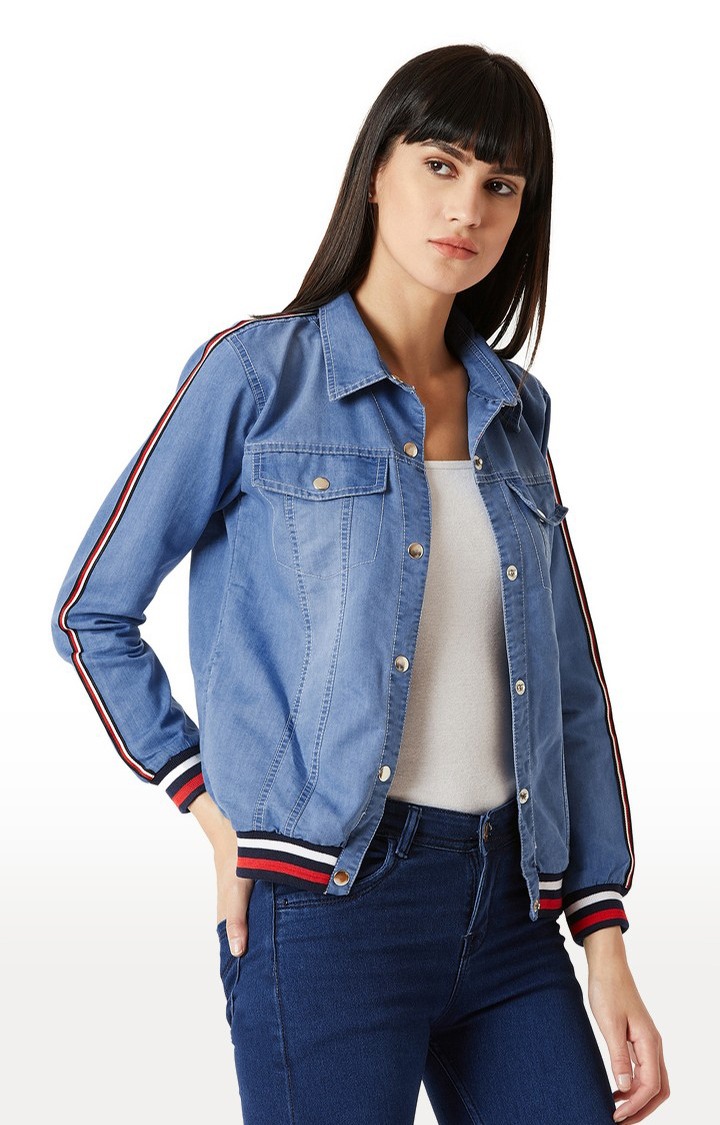 Women's Blue Denim SolidCasualwear Denim Jackets