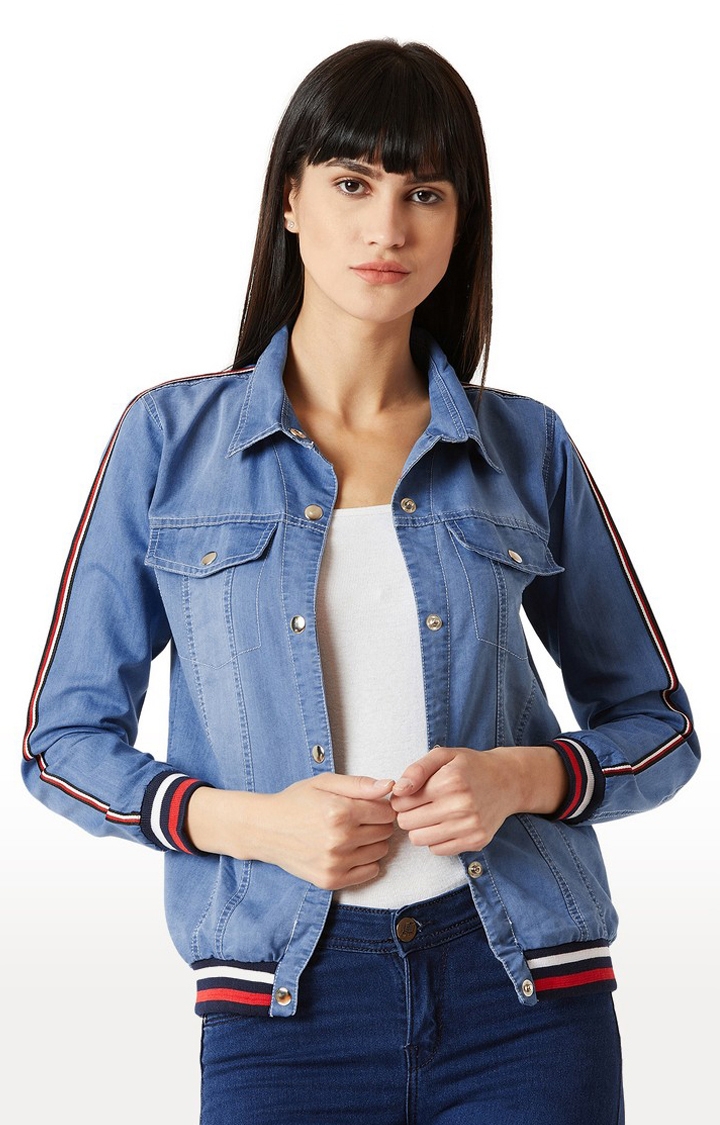 MISS CHASE | Women's Blue Denim SolidCasualwear Denim Jackets