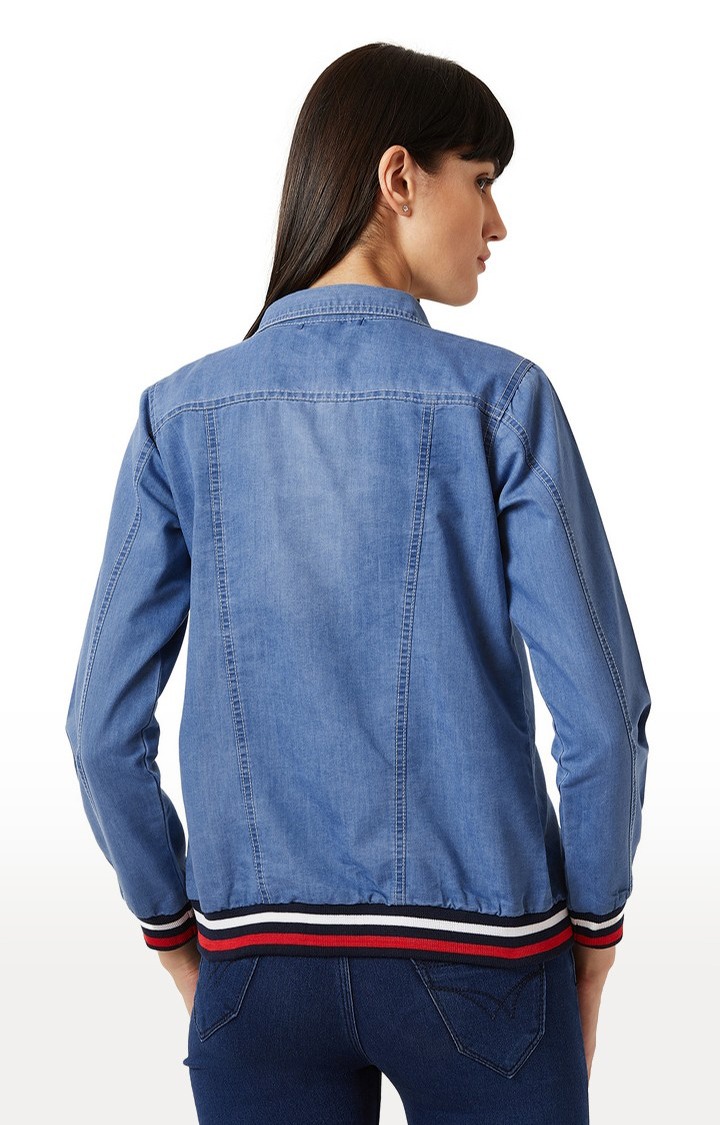 Women's Blue Denim SolidCasualwear Denim Jackets