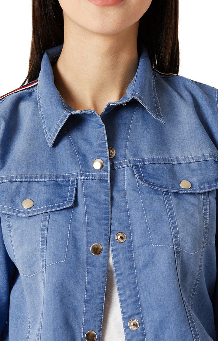 Women's Blue Denim SolidCasualwear Denim Jackets