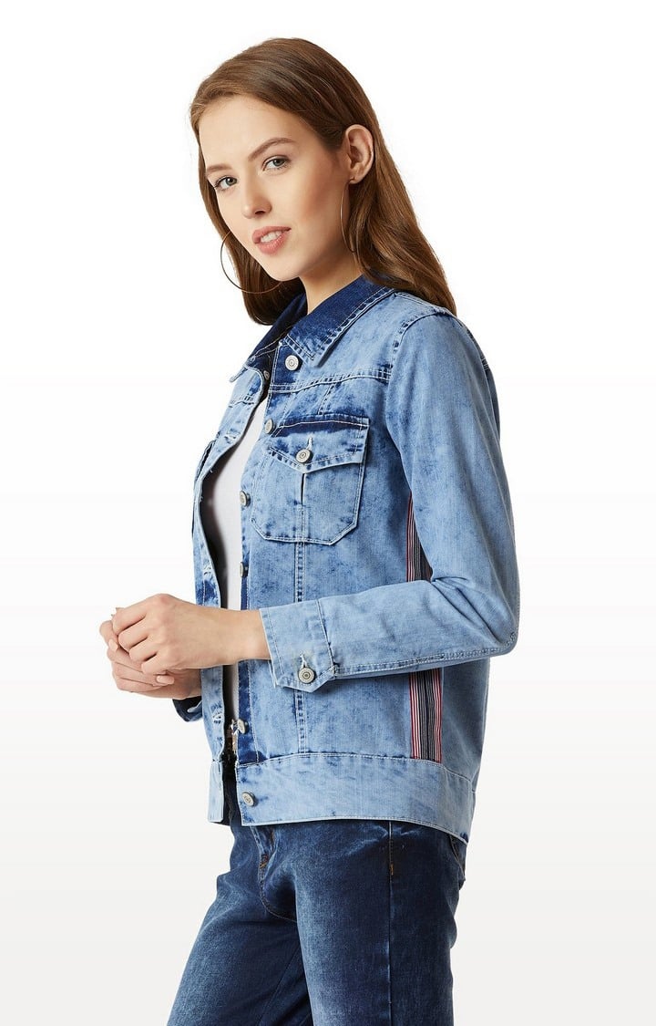 Women's Blue Denim SolidCasualwear Denim Jackets