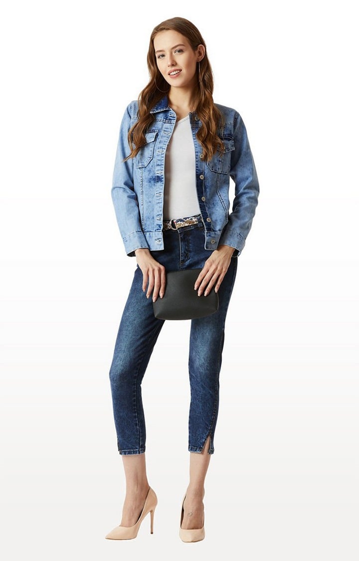 Women's Blue Denim SolidCasualwear Denim Jackets