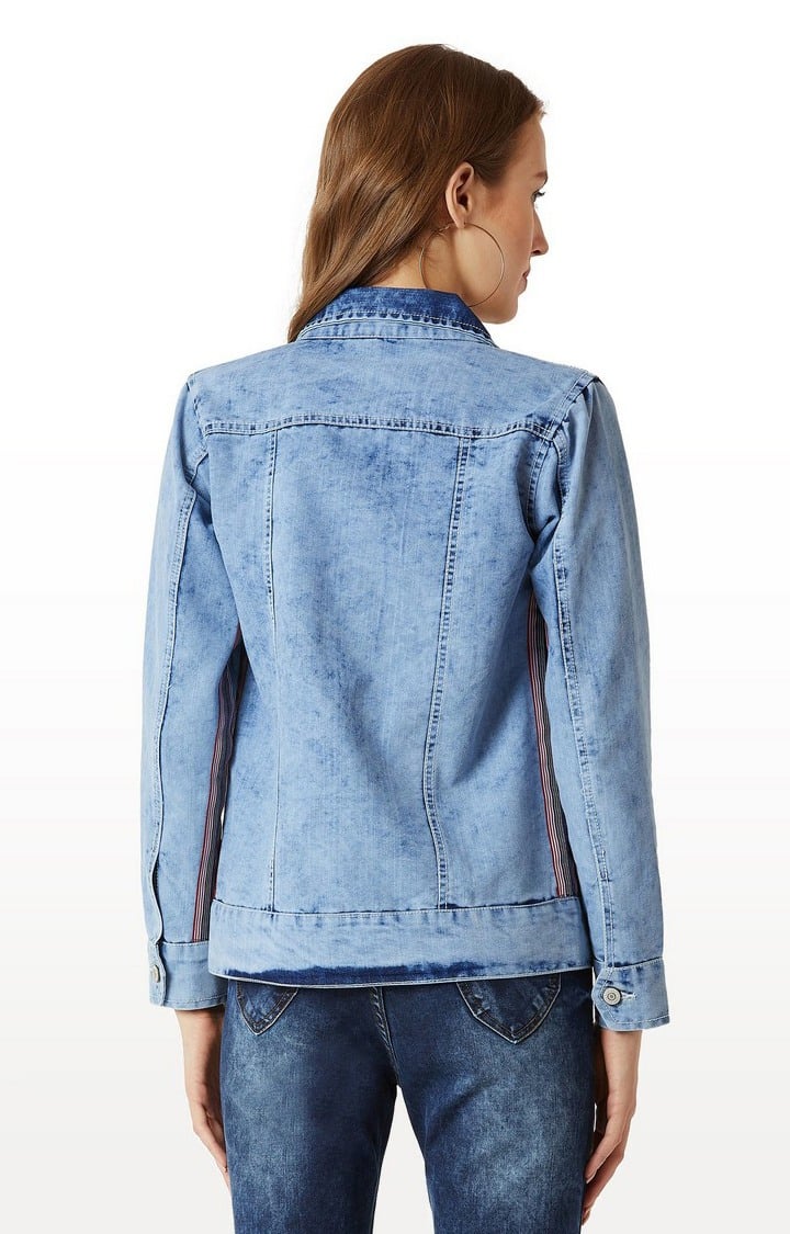 Women's Blue Denim SolidCasualwear Denim Jackets