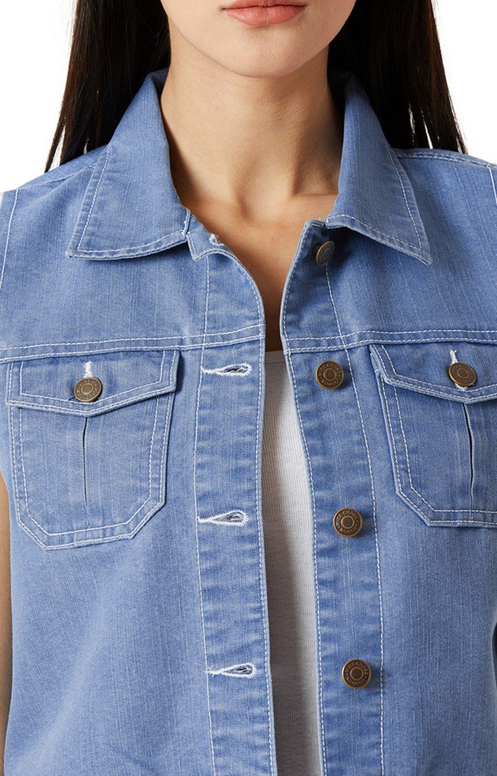 Women's Blue Denim SolidCasualwear Denim Jackets