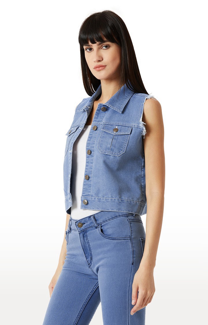 Women's Blue Denim SolidCasualwear Denim Jackets