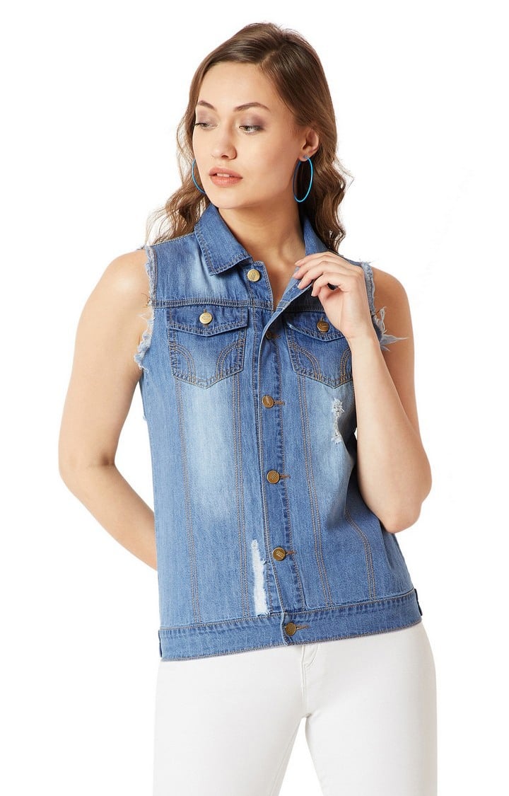 MISS CHASE | Women's Blue Denim SolidCasualwear Denim Jackets