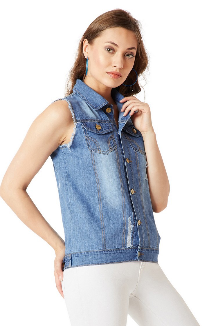 Women's Blue Denim SolidCasualwear Denim Jackets