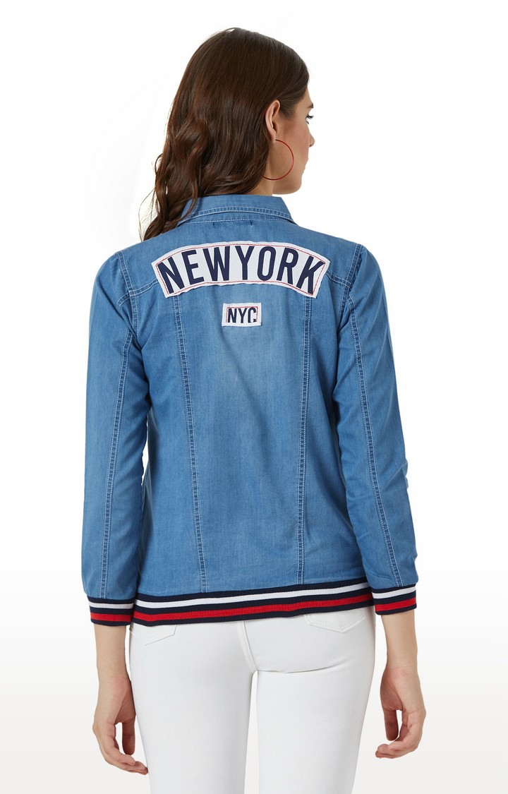 Women's Blue Denim SolidCasualwear Denim Jackets