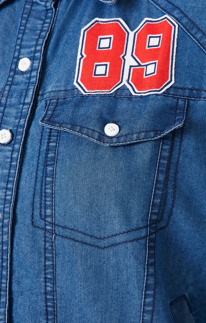 Women's Blue Denim SolidCasualwear Denim Jackets