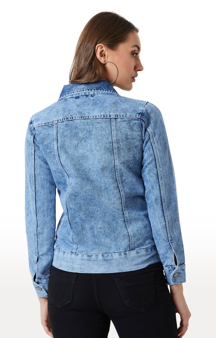 MISS CHASE | Women's Blue Solid Denim Jackets 3