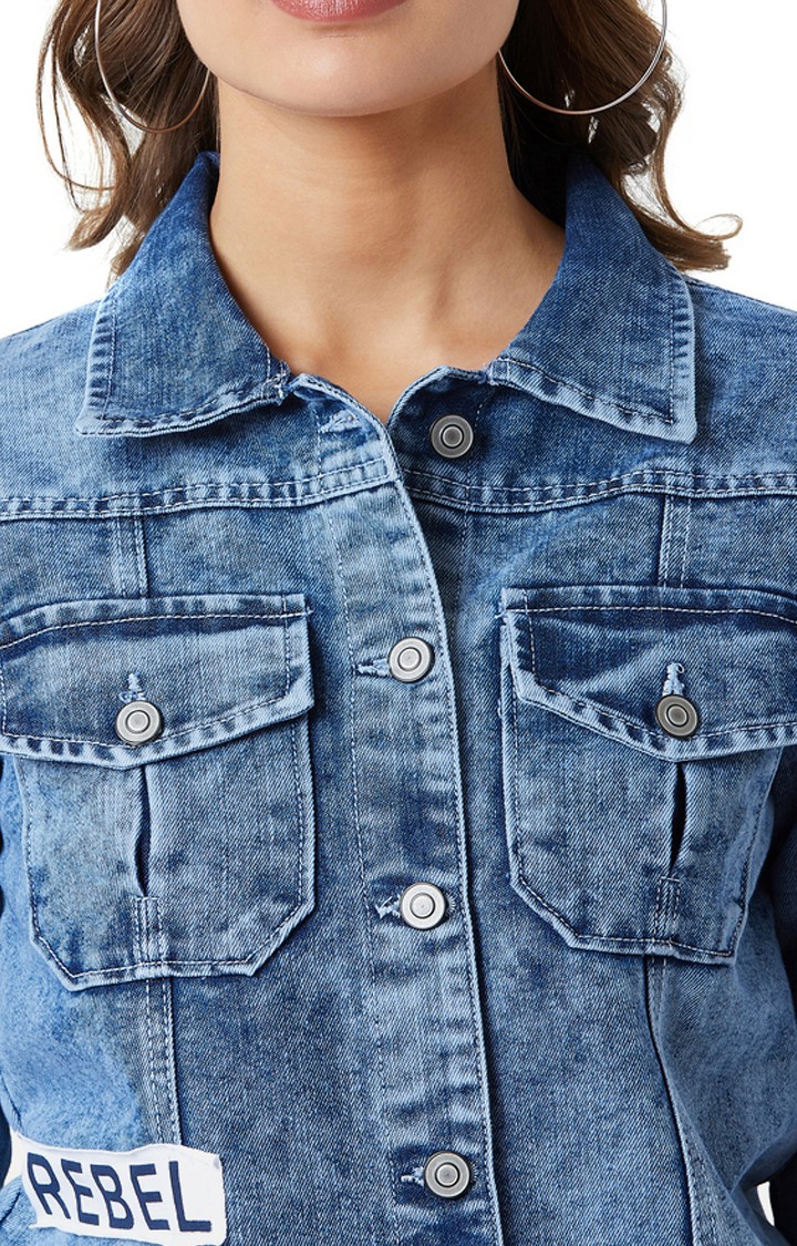 MISS CHASE | Women's Blue Solid Denim Jackets 4