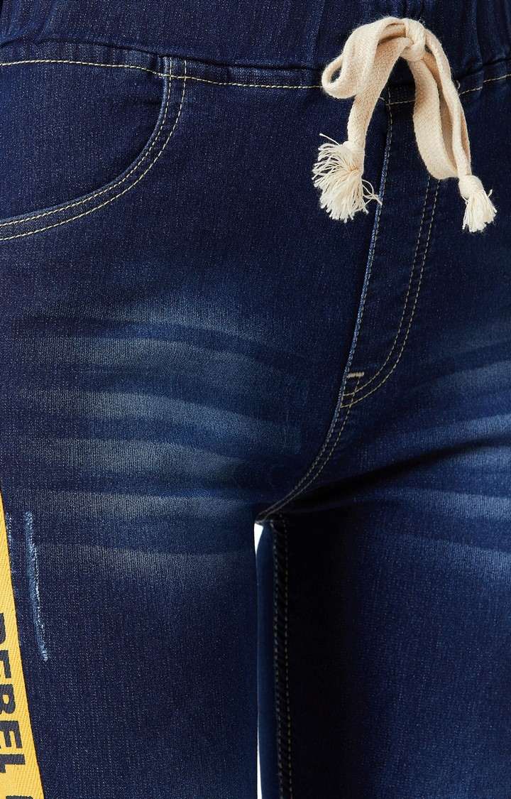 Women's Blue Solid Joggers Jeans