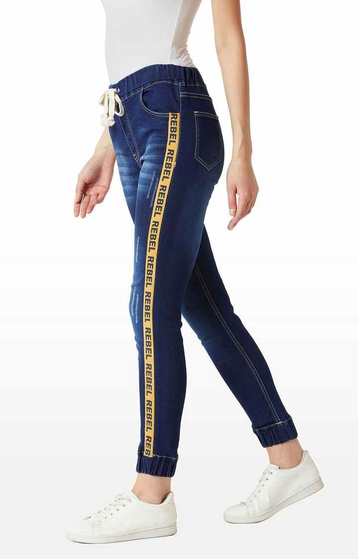 Women's Blue Solid Joggers Jeans