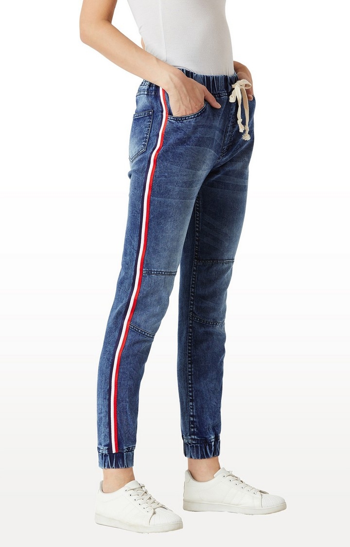 Women's Blue Solid Joggers Jeans