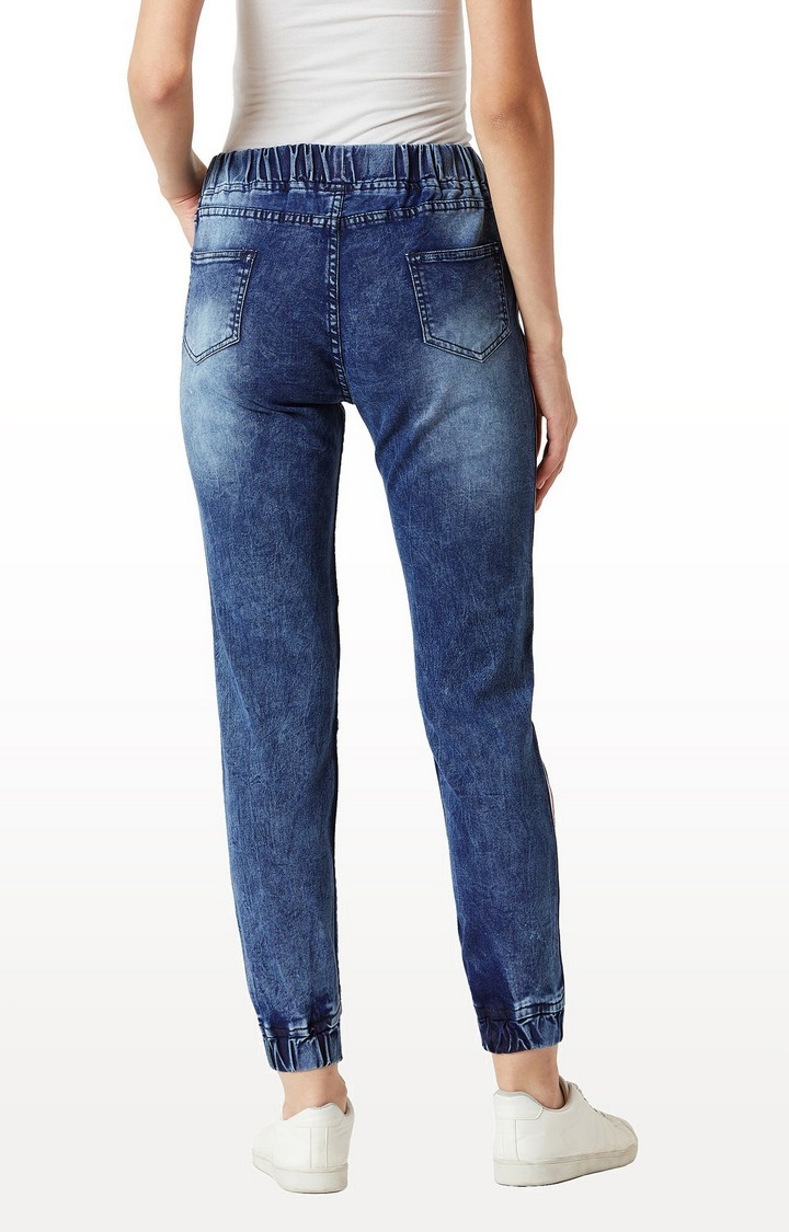 Women's Blue Solid Joggers Jeans