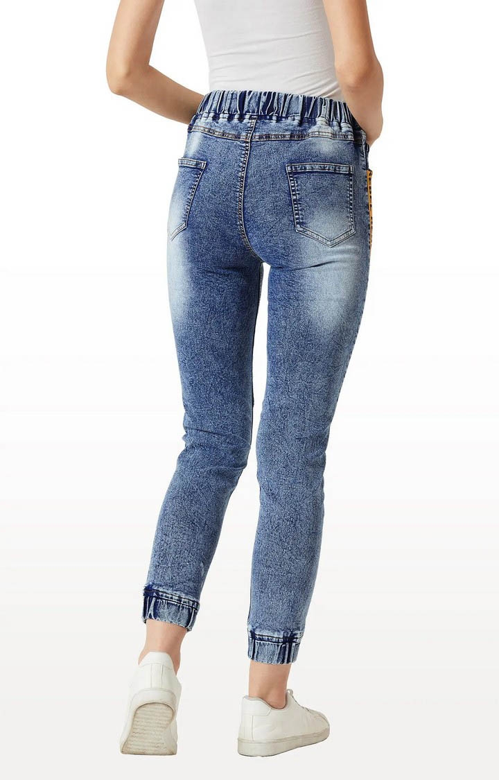 Women's Blue Solid Joggers Jeans