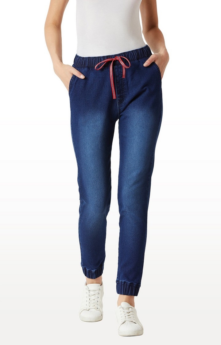 MISS CHASE | Women's Blue Solid Joggers Jeans