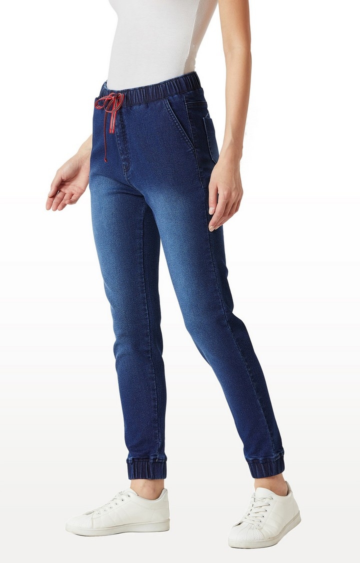 Women's Blue Solid Joggers Jeans