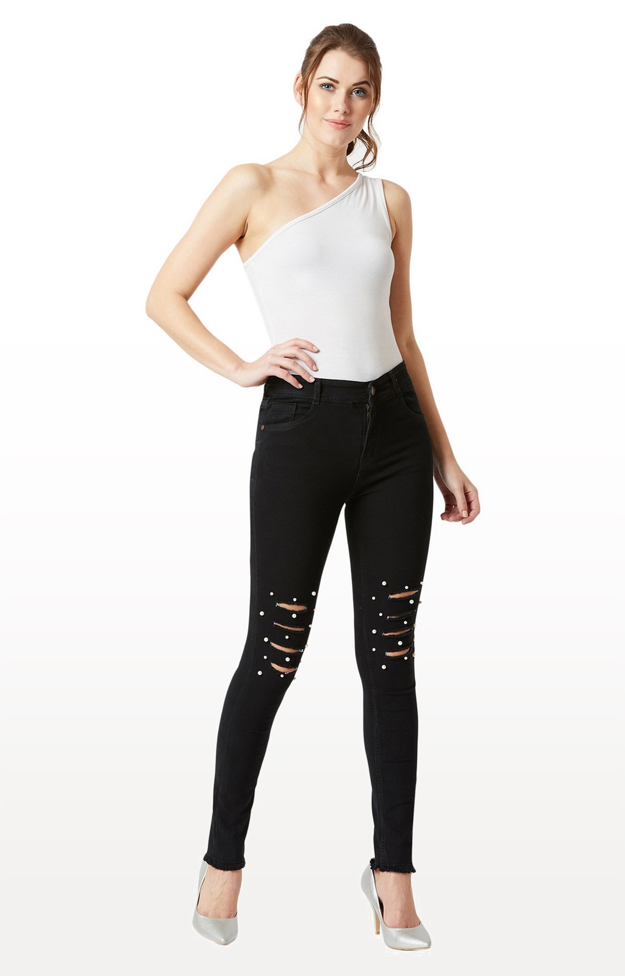 Women's Black Ripped Ripped Jeans