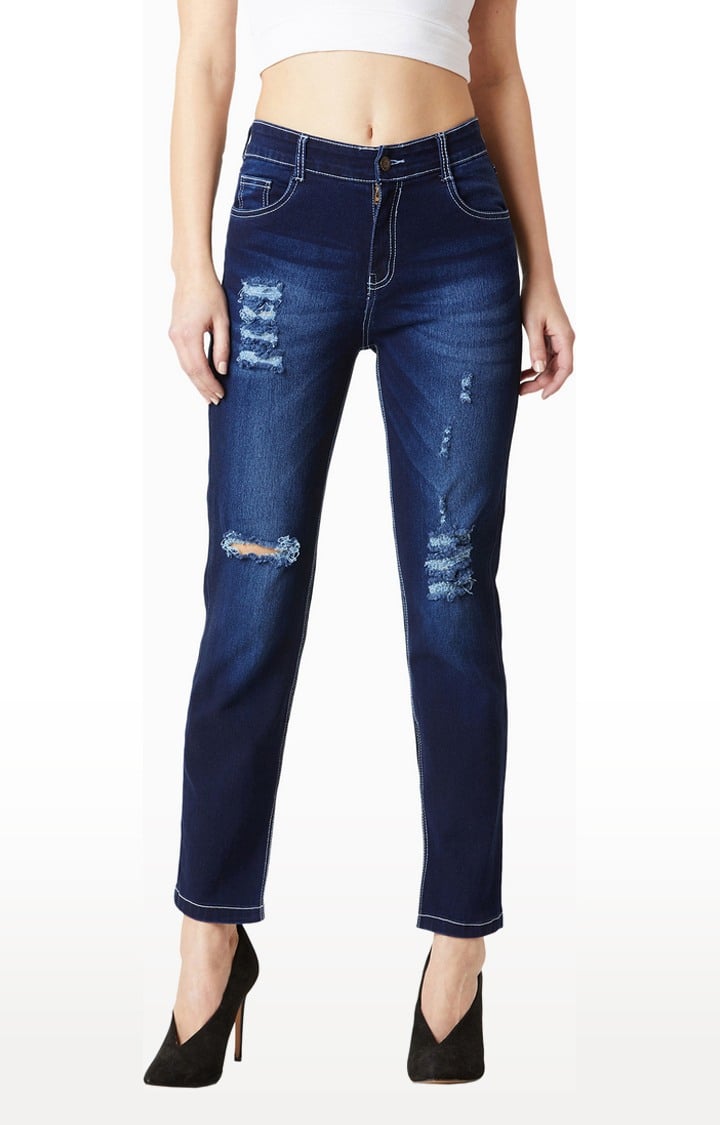 MISS CHASE | Women's Blue Ripped Ripped Jeans