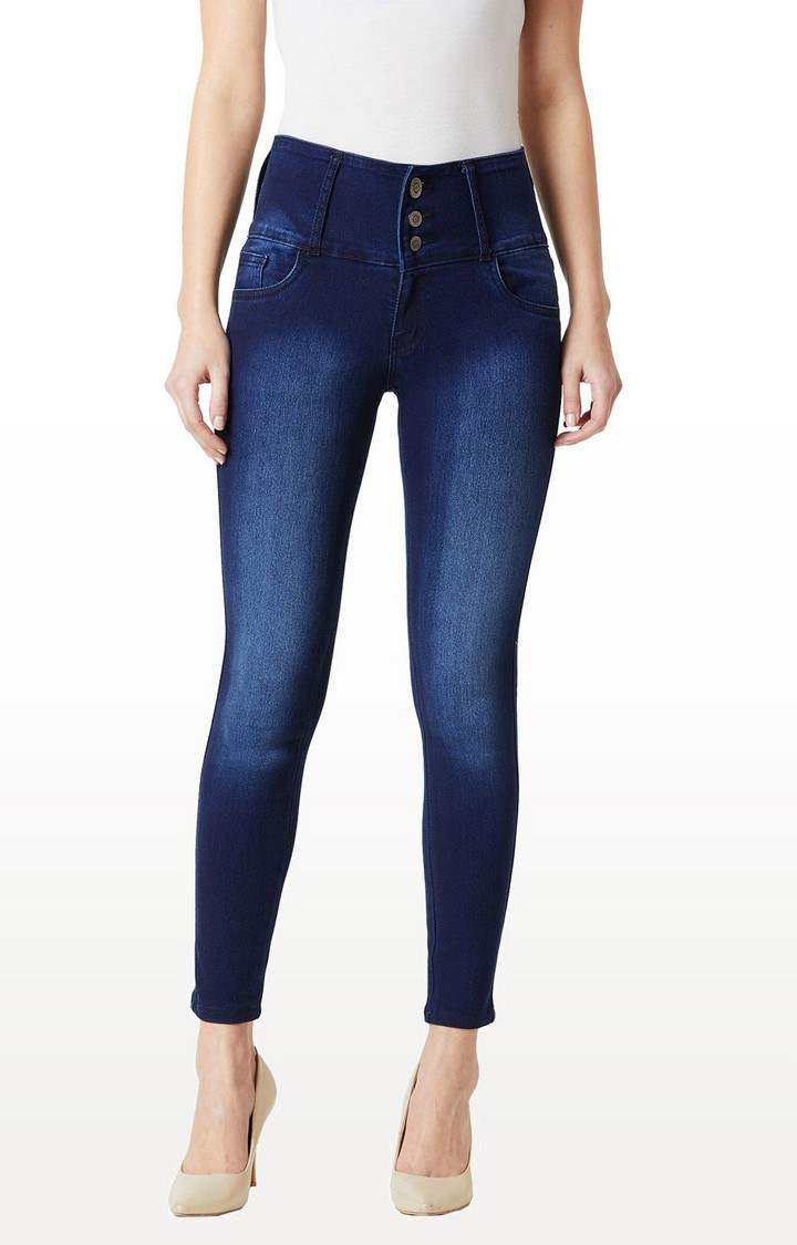 Women's Blue Solid Skinny Jeans