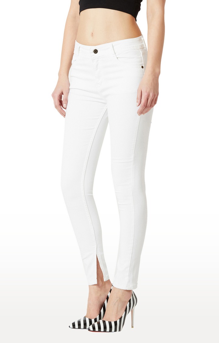 Women's White Solid Skinny Jeans