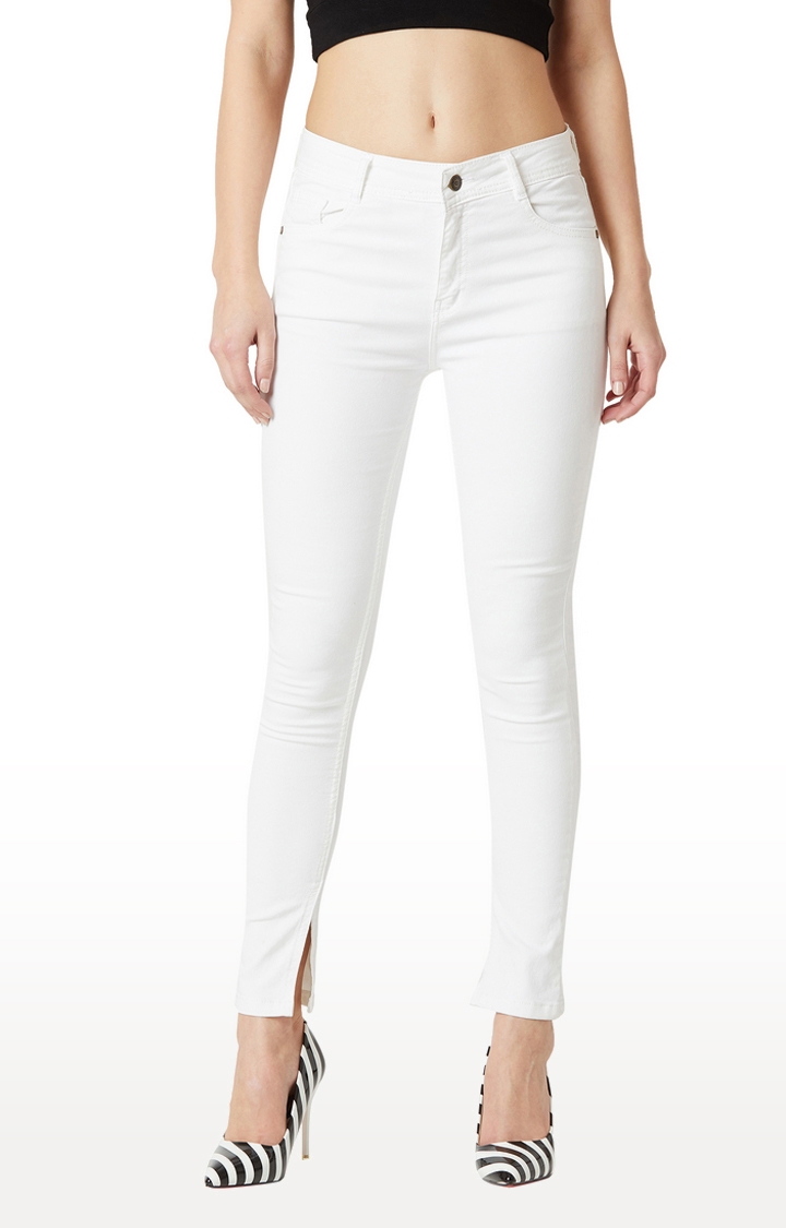 MISS CHASE | Women's White Solid Skinny Jeans