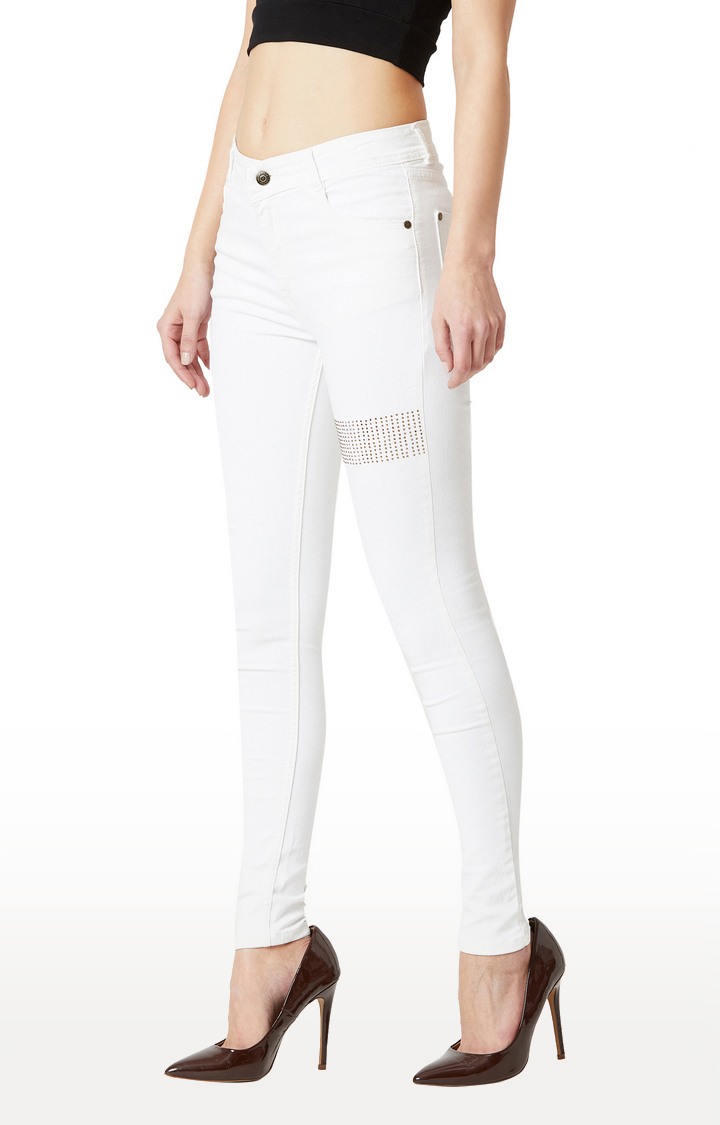 Women's White Printed Skinny Jeans
