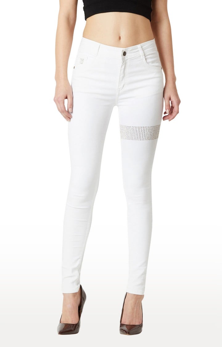 MISS CHASE | Women's White Printed Skinny Jeans