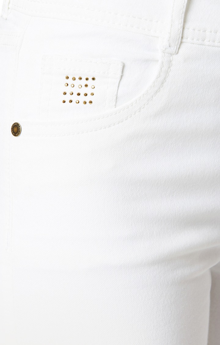 Women's White Printed Skinny Jeans