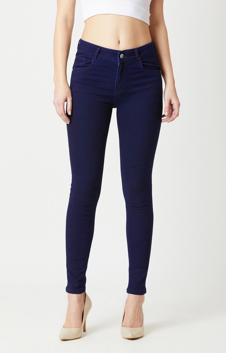 Women's Blue Solid Skinny Jeans