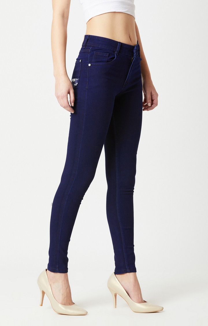 Women's Blue Solid Skinny Jeans